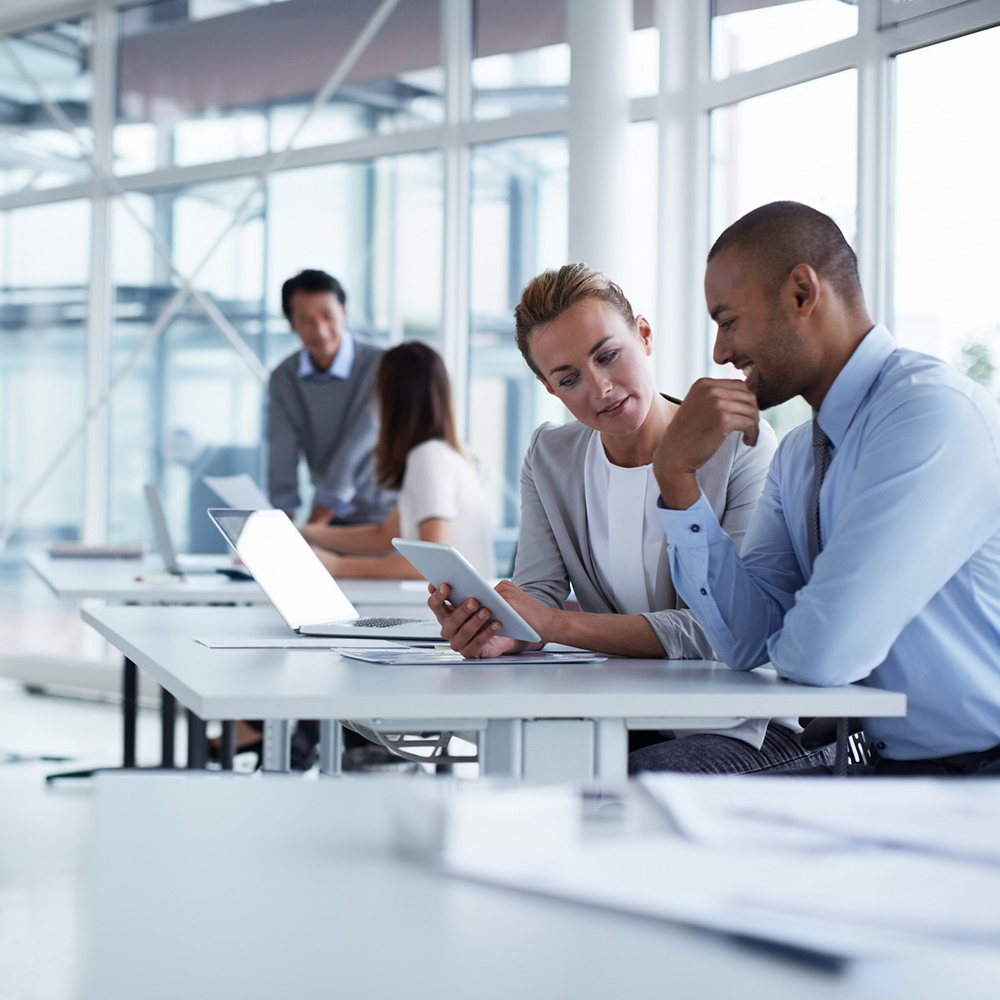 People review information in a corporate environment